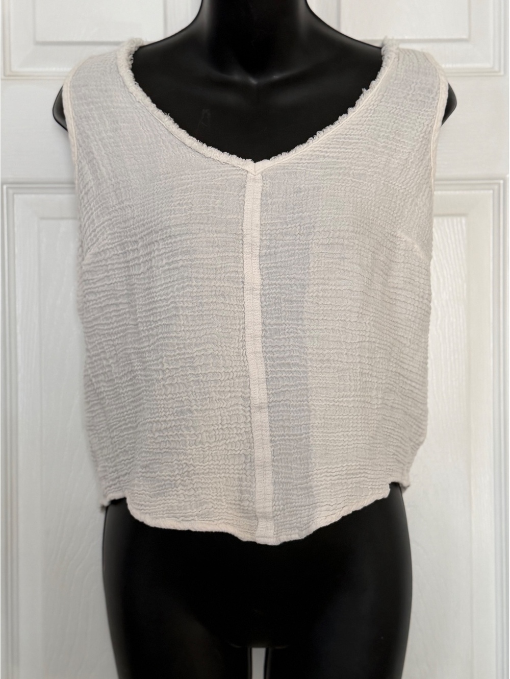 Red Haute White Cotton Gauze Sleeveless Top S